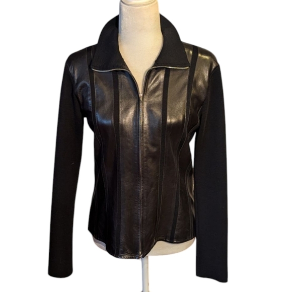 Barbara Bui Designer Black Buttery lamb Leather/ Wool Jacket Tailored Fit Sz S - Picture 8 of 9